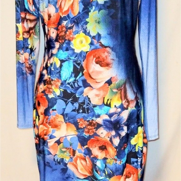 Floral Sweet Blue Bodycon Dress 1X - Picture 5 of 6